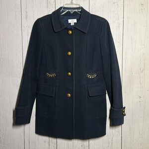 Ann Taylor Loft 100% Cotton Navy Twill Officer Military Pea Coat Jacket Size 2